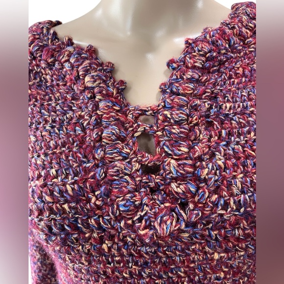 Vintage Handmade crochet knit chunky v neck fitted sweater Size M - Picture 4 of 8